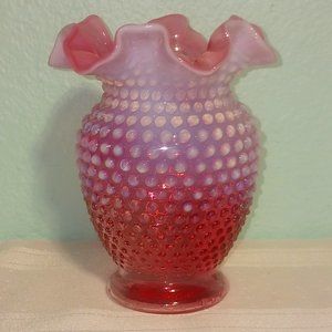 Vintage Fenton Cranberry Opalescent Hobnail Vase 6"